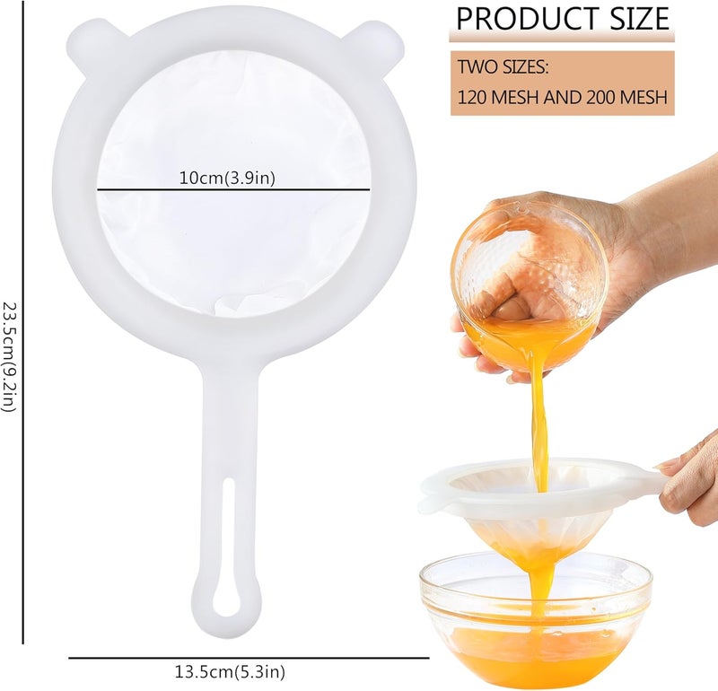 VRUIFA 2PCS Plastic Fine Mesh Strainer, Nylon Ultra Strainer for Juice,Yogurt, Coffee, Honey, Milk, Nut Milk with Handle (120+200Mesh) - Image 2