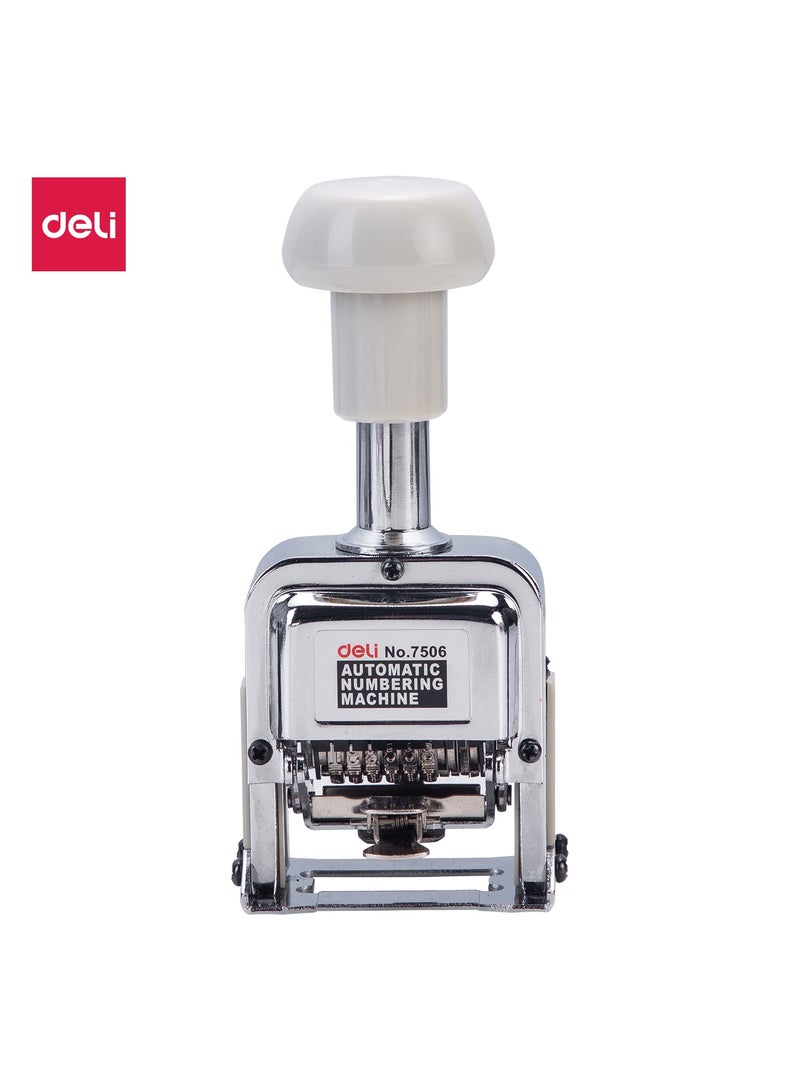 ديليE7506 آلة ترقيم بـ6 أرقام، بيضاء – مثالية لتصنيف المكتب والترقيم - Image 1