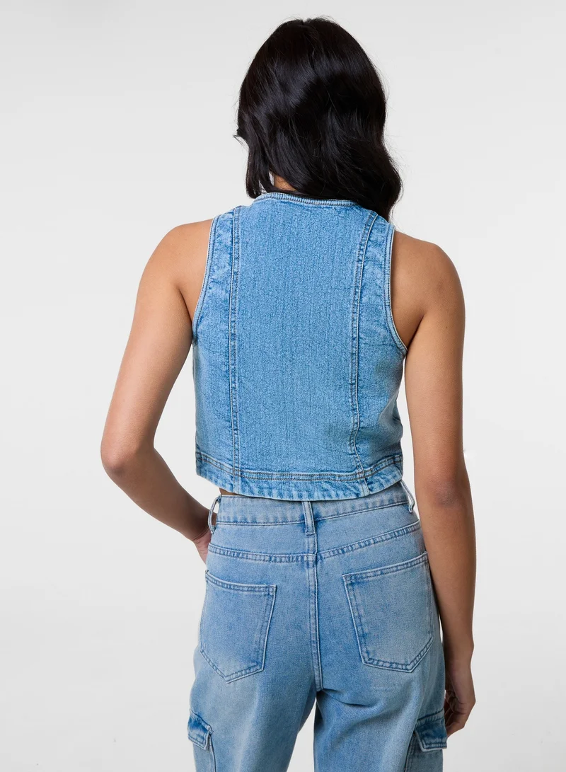 بينك فانيلا Denim Fitted Waistcoat
