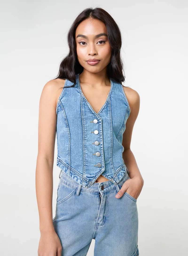 بينك فانيلا Denim Fitted Waistcoat