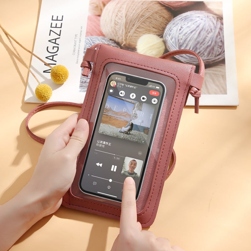 New Crossbody Mobile Phone Bag Transparent Touch Screen Mobile Phone Wallet Female Retro Student Solid Color Love Buckle Small Wallet - Image 4