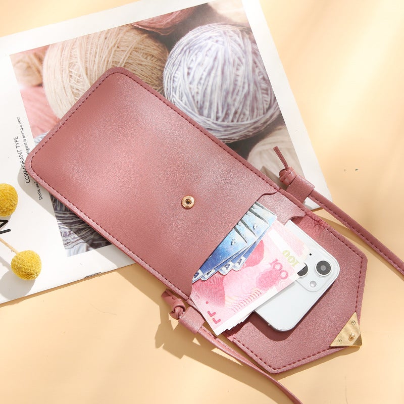 New Crossbody Mobile Phone Bag Transparent Touch Screen Mobile Phone Wallet Female Retro Student Solid Color Love Buckle Small Wallet - Image 5
