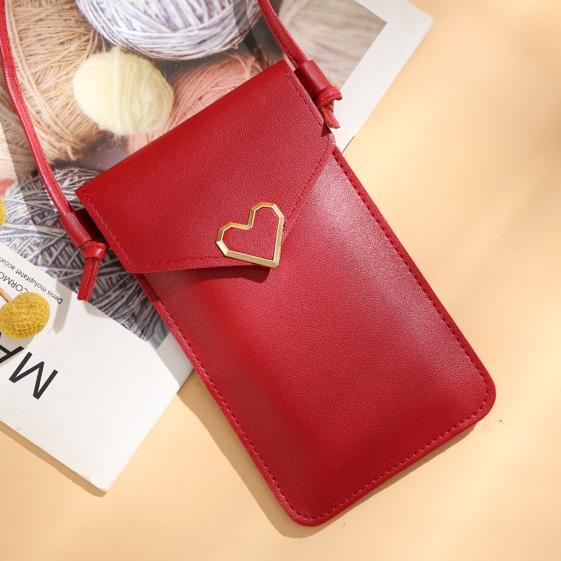 New Crossbody Mobile Phone Bag Transparent Touch Screen Mobile Phone Wallet Female Retro Student Solid Color Love Buckle Small Wallet - Image 1