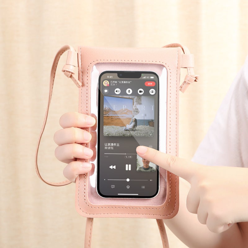 New Crossbody Mobile Phone Bag Transparent Touch Screen Mobile Phone Wallet Female Retro Student Solid Color Love Buckle Small Wallet - Image 3