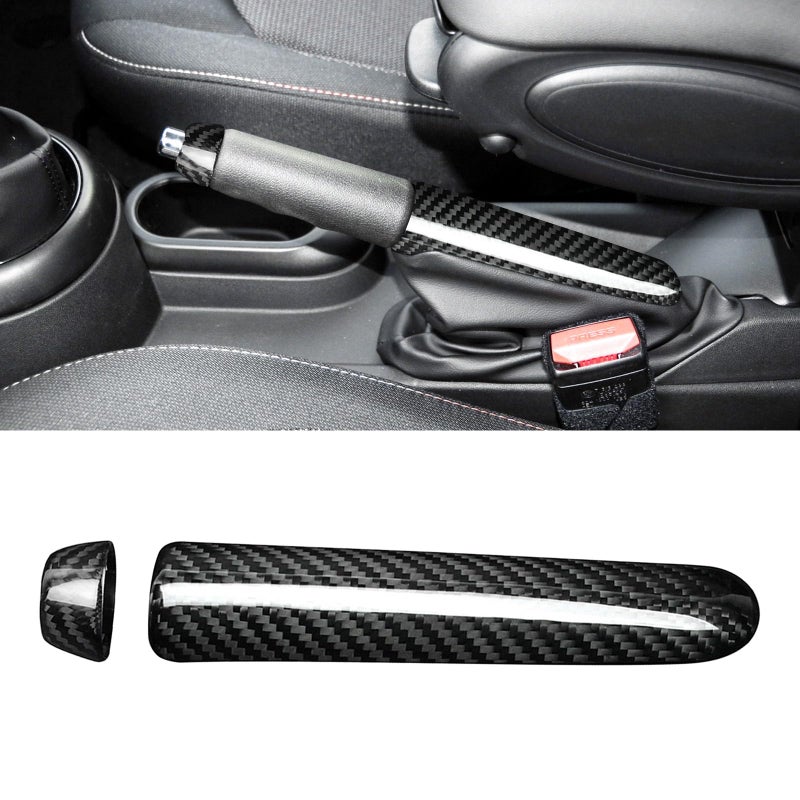 BLAKAYA Compatible with Carbon Fiber Original Car Handbrake Cover Set Automotive Shift Lever Modified Protection Decoration for Mini Cooper F55 F56 F57 2PCS Black - Image 2