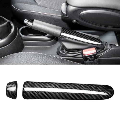 BLAKAYA Compatible with Carbon Fiber Original Car Handbrake Cover Set Automotive Shift Lever Modified Protection Decoration for Mini Cooper F55 F56 F57 2PCS Black - Image 1