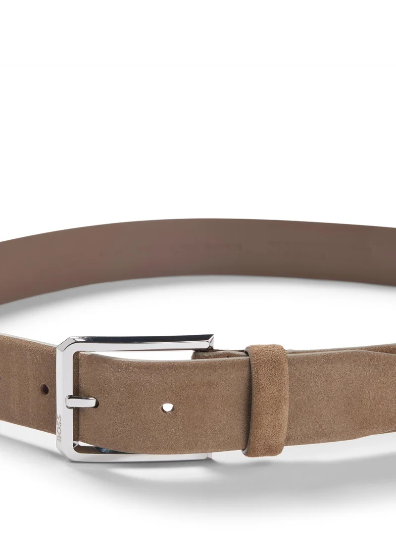 BOSS Suede belt with polished pin buckle