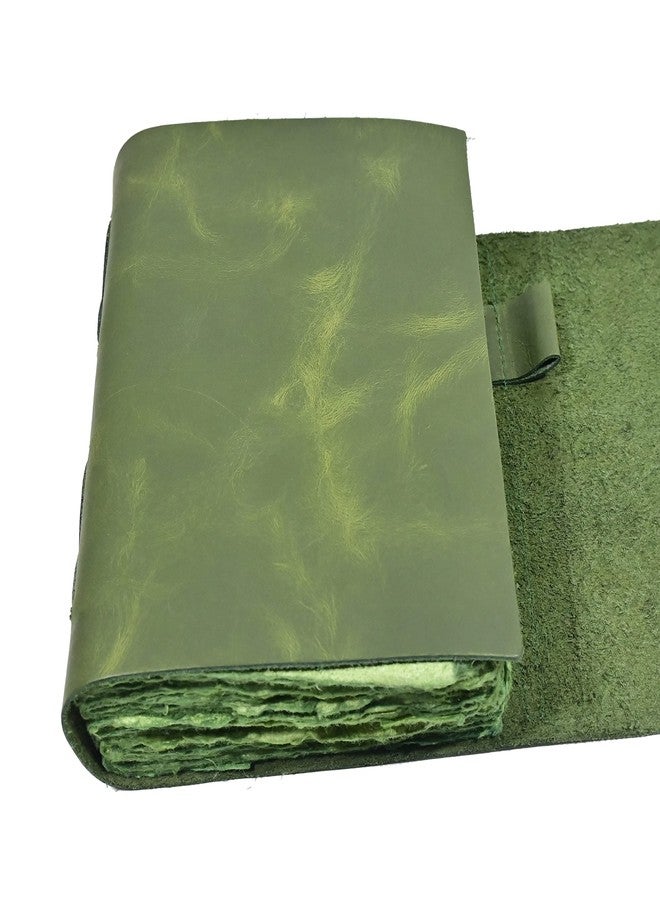 Modest Goods Vintage Green Leather Journal - 200 pages Deckle Edge Rustic Paper - Unlined Pages Book of Shadows, Grimoire, Junk Notebook, Fantasy Medieval Gifts, Sketchbook, Antique Scrapbook (Earthy Green, 9"x6") - Image 3