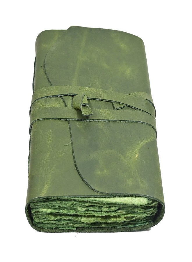Modest Goods Vintage Green Leather Journal - 200 pages Deckle Edge Rustic Paper - Unlined Pages Book of Shadows, Grimoire, Junk Notebook, Fantasy Medieval Gifts, Sketchbook, Antique Scrapbook (Earthy Green, 9"x6") - Image 2