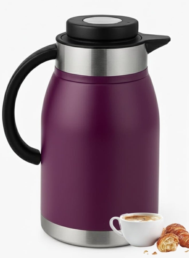 هابي هوم ابريق قهوة حراري من الستانلس ستيل، ابريق موزع للشاي والقهوة سعة 2 لتر، ابريق شاي معزول بتفريغ الهواء بجدار مزدوج للحفاظ على مشروبك ساخنا (بنفسجي/فضى) - Image 1