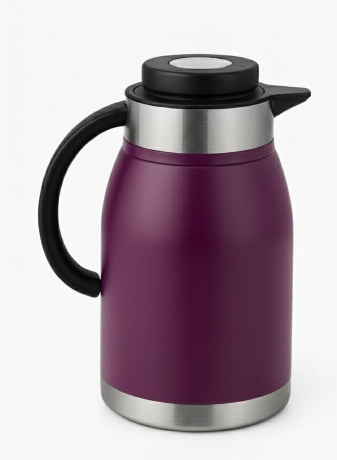 هابي هوم ابريق قهوة حراري من الستانلس ستيل، ابريق موزع للشاي والقهوة سعة 2 لتر، ابريق شاي معزول بتفريغ الهواء بجدار مزدوج للحفاظ على مشروبك ساخنا (بنفسجي/فضى) - Image 2