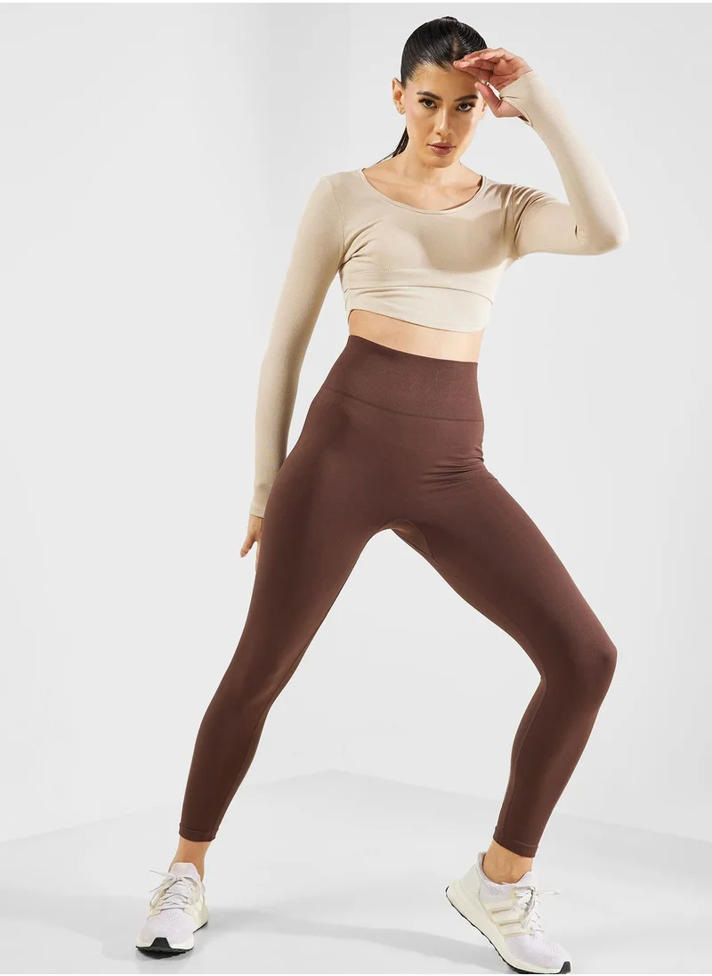 FRWD Curved Hem Fitted Long Sleeves Top