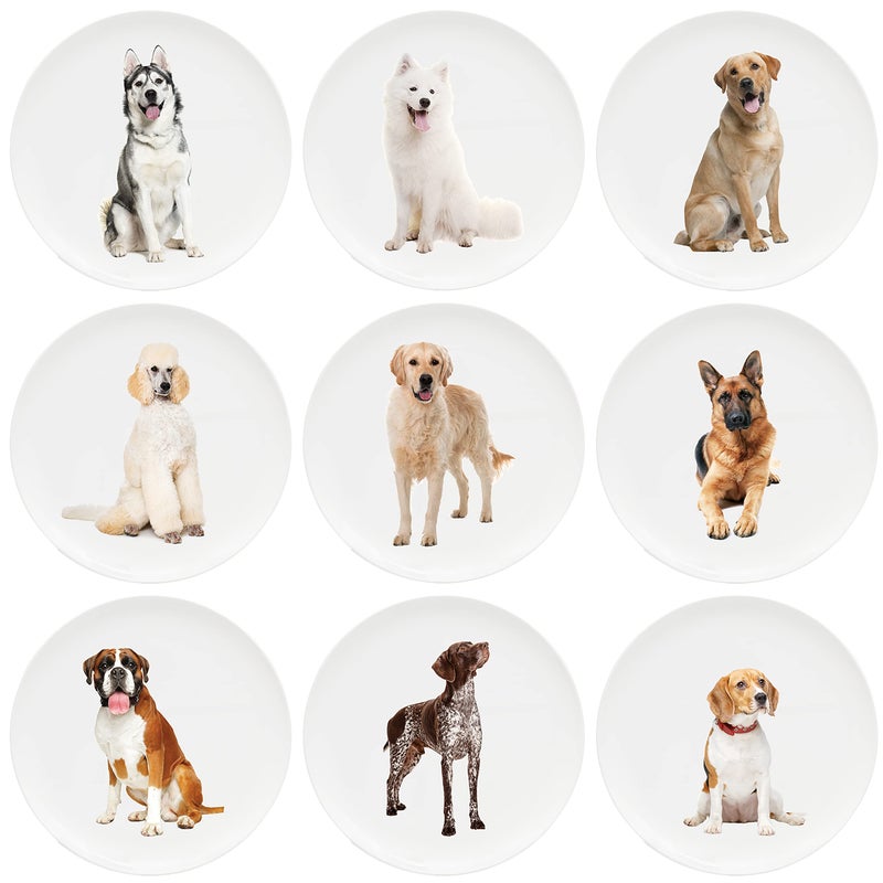 Youngever 10 Inch Plastic Plates, Large Plates, Dinner Plates, Set of 9 (Dog Theme) - Image 2