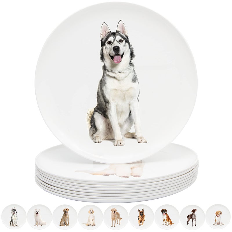 Youngever 10 Inch Plastic Plates, Large Plates, Dinner Plates, Set of 9 (Dog Theme) - Image 1