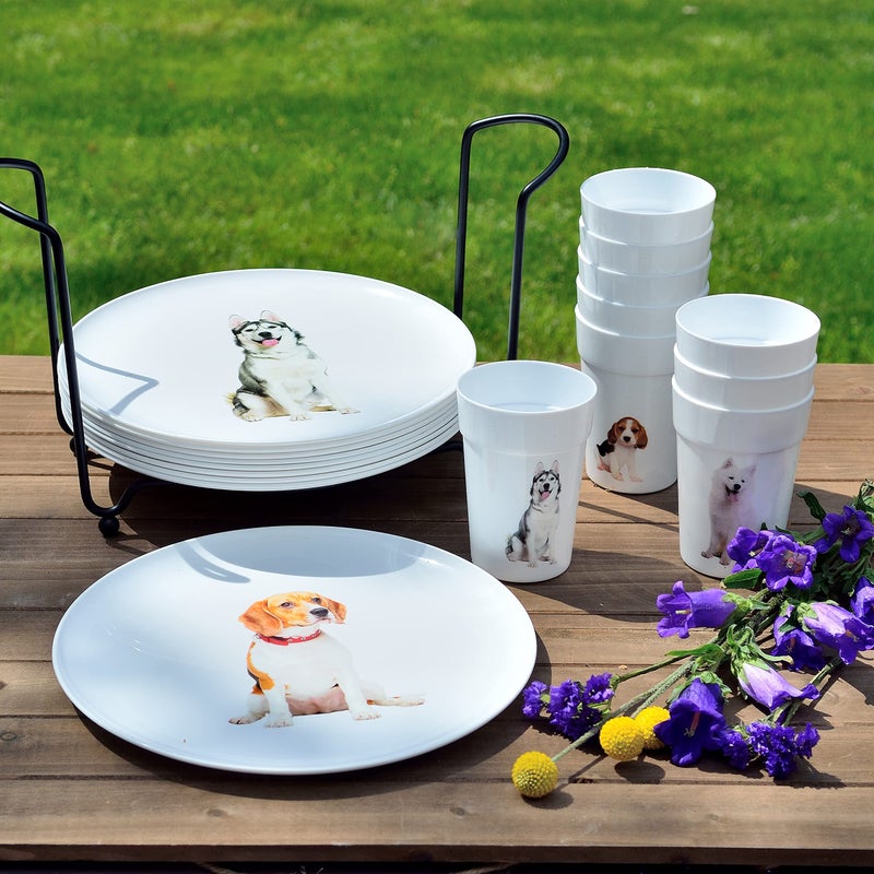 Youngever 10 Inch Plastic Plates, Large Plates, Dinner Plates, Set of 9 (Dog Theme) - Image 4