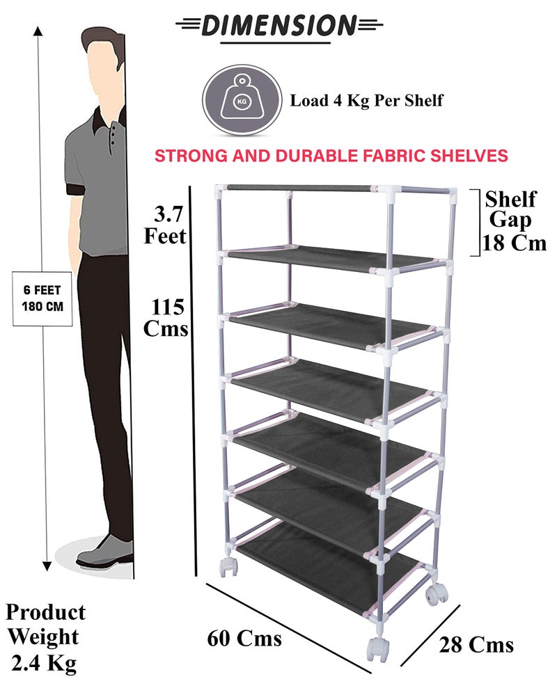 FLIPZON Multipurpose 6 Shelve Baby Wardrobe, (Fabric Shelves) - Pink - Image 2