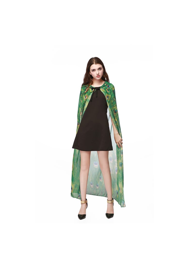 SYOSI Chiffon Peacock Hooded Cape, Peacock Shawl Fairy Girls Cape Peacock Costumes for Halloween Fancy Dress for Halloween Parties, Fancy Dress Parties, Theme Parties, Sun Protection(1 Pack) - Image 3