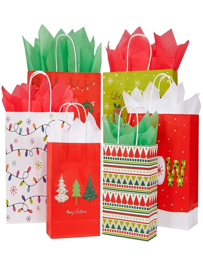 SUNCOLOR Pack of 24 Christmas Gift Bags Assorted Sizes With Tissue paper (8 Large 13", 8 Medium 11", 8 Small 9") - Image 1