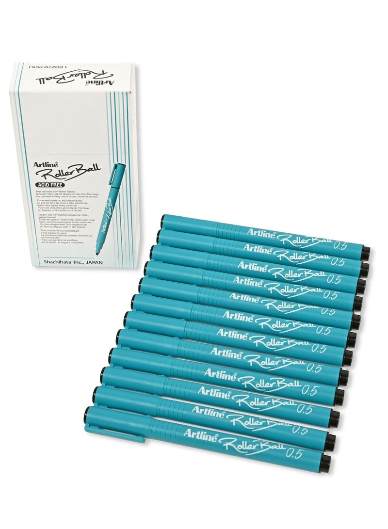 Artline 12 Pieces 4200 Roller Ball Pen, Acid Free, 0.5mm, Color: Black - ARBNERB-4200BK - Image 1