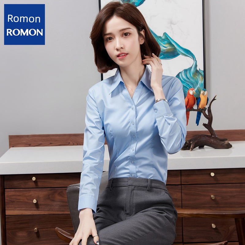 Romon white V-neck long-sleeved shirt, women's spring and autumn professional wear, bamboo fiber ironing-free formal work clothes, fleece workwear - Image 3
