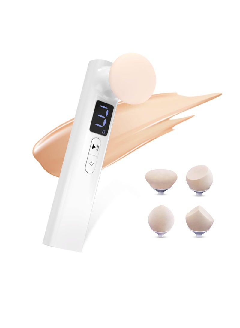 SYOSI Electric Powder Puff, Makeup Sponge Face Powder Puff for Powder Foundation, Concealer, Contour, Makeup Brushes Set with Replaceable Puffs and Intelligent Switches Controller, Gifts for Her (White) - Image 2