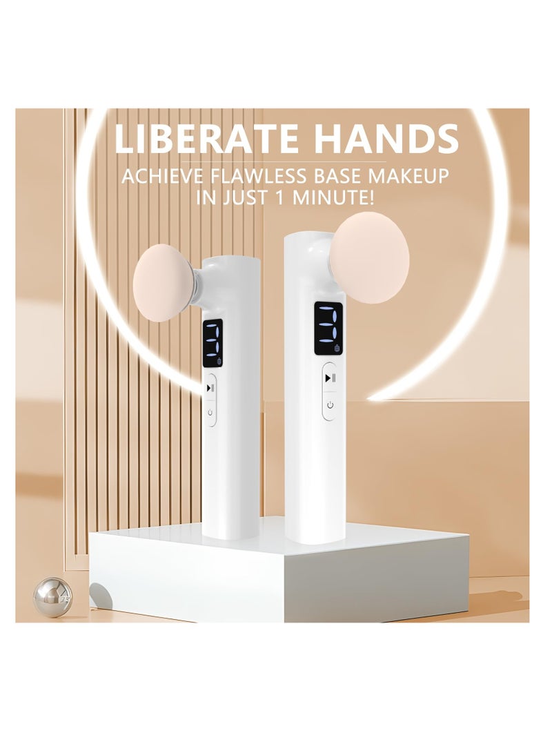 SYOSI Electric Powder Puff, Makeup Sponge Face Powder Puff for Powder Foundation, Concealer, Contour, Makeup Brushes Set with Replaceable Puffs and Intelligent Switches Controller, Gifts for Her (White) - Image 3