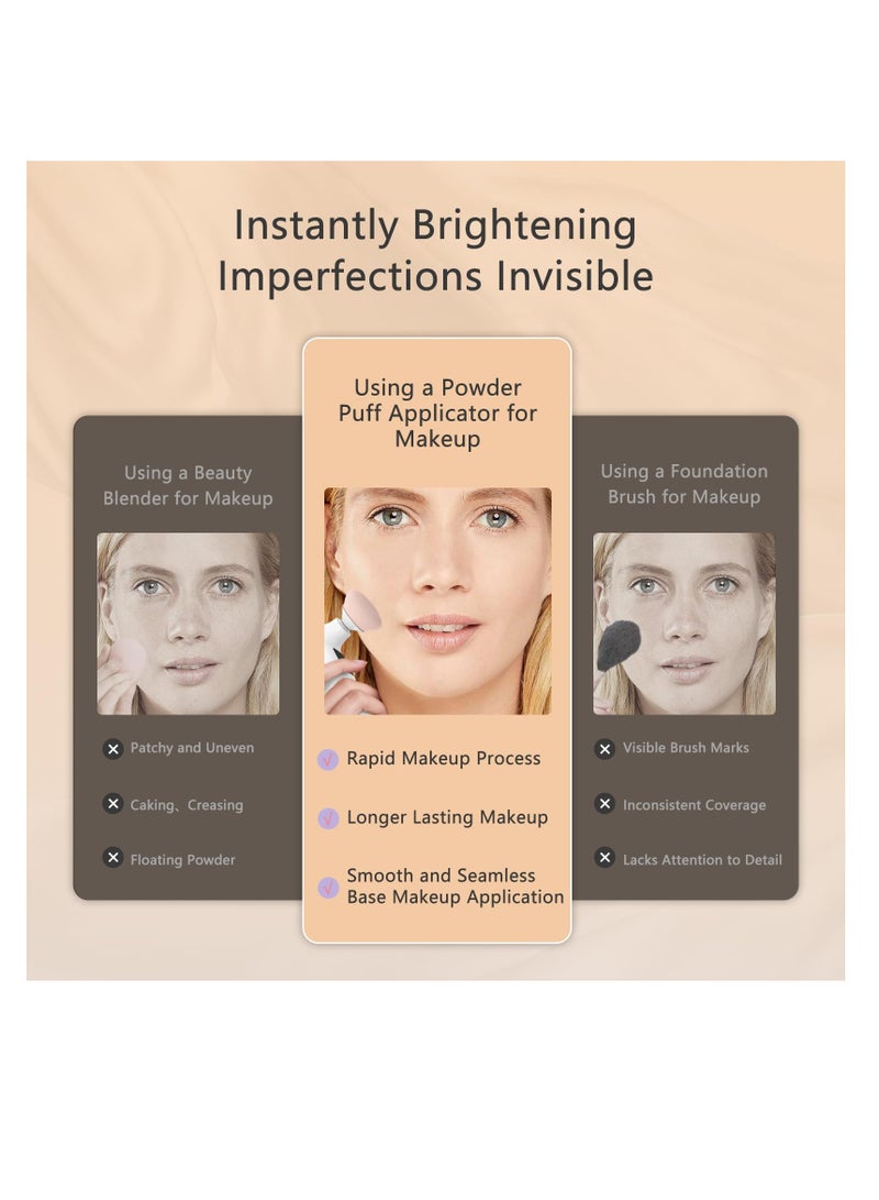 SYOSI Electric Powder Puff, Makeup Sponge Face Powder Puff for Powder Foundation, Concealer, Contour, Makeup Brushes Set with Replaceable Puffs and Intelligent Switches Controller, Gifts for Her (White) - Image 4