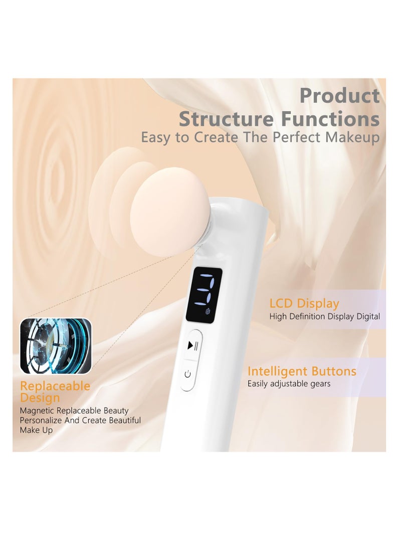 SYOSI Electric Powder Puff, Makeup Sponge Face Powder Puff for Powder Foundation, Concealer, Contour, Makeup Brushes Set with Replaceable Puffs and Intelligent Switches Controller, Gifts for Her (White) - Image 5