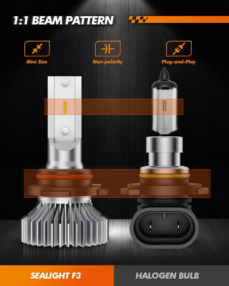SEALIGHT LED Fog Light Bulbs, LED Bulbs 6000K Diamond White 400% Brightness, Plug And Play, Aviation Aluminum Body, DRL Halogen Bulb Replacement for Trucks Cars Vehicles (9006) - Image 4