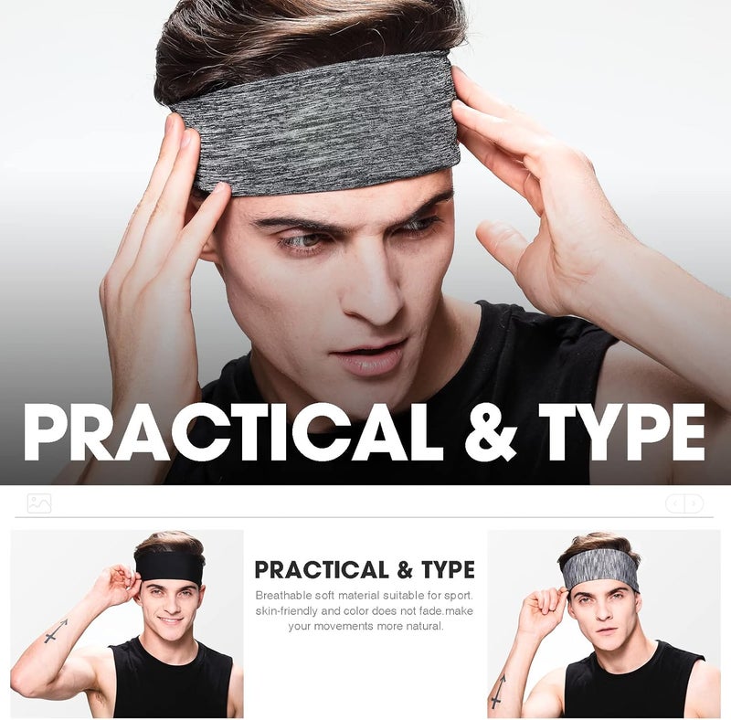 Braylin Men's Headbands, 3-Pack Head Band for Men, Sport Sweatbands for Running Fitness Yoga Cycling, Sweat Wicking Non Slip - Image 4