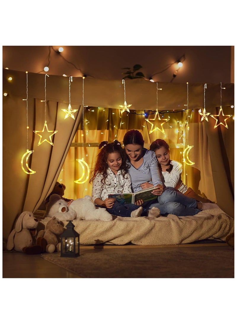 مصابيح ديكور للحديقة، ديكورات رمضان 3.5 متر للمنزل، ستارة خيطية مرصعة بالنجوم تعمل بالطاقة الشمسية، أضواء رمضانية خارجية مقاومة للماء بـ 8 أوضاع لتزيين الحديقة (تعمل بالبطارية) - Image 2