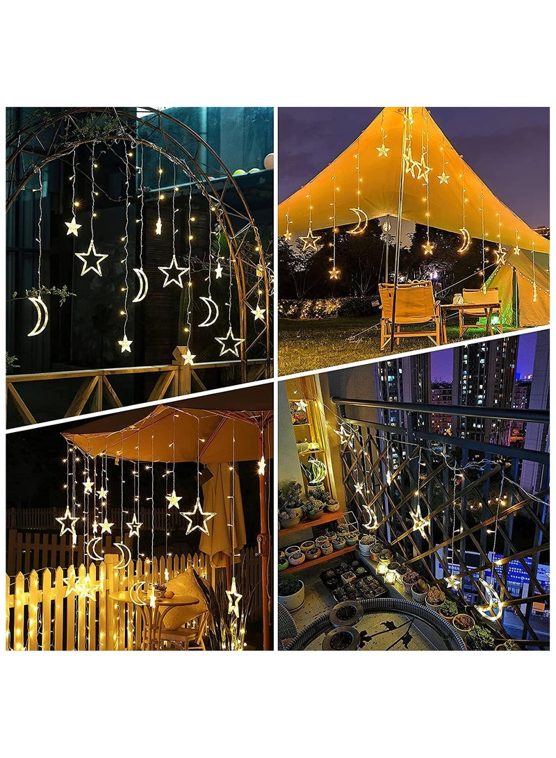 مصابيح ديكور للحديقة، ديكورات رمضان 3.5 متر للمنزل، ستارة خيطية مرصعة بالنجوم تعمل بالطاقة الشمسية، أضواء رمضانية خارجية مقاومة للماء بـ 8 أوضاع لتزيين الحديقة (تعمل بالبطارية) - Image 3