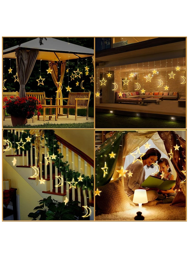 مصابيح ديكور للحديقة، ديكورات رمضان 3.5 متر للمنزل، ستارة خيطية مرصعة بالنجوم تعمل بالطاقة الشمسية، أضواء رمضانية خارجية مقاومة للماء بـ 8 أوضاع لتزيين الحديقة (تعمل بالبطارية) - Image 4