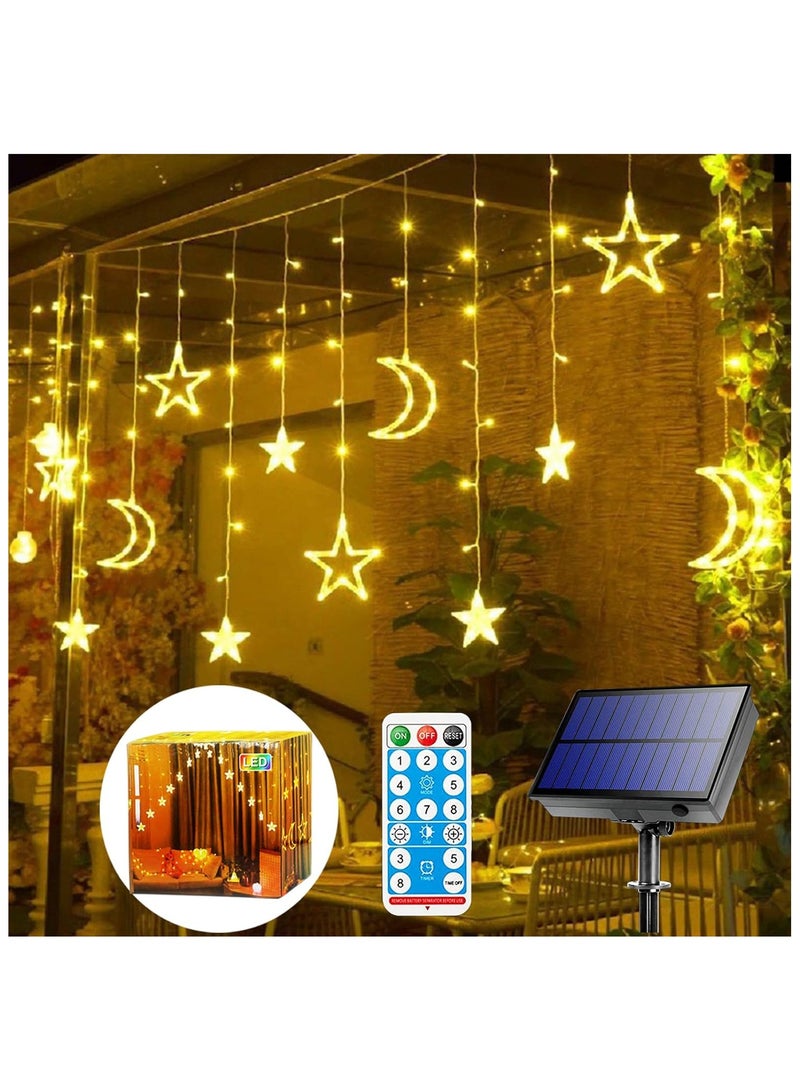 مصابيح ديكور للحديقة، ديكورات رمضان 3.5 متر للمنزل، ستارة خيطية مرصعة بالنجوم تعمل بالطاقة الشمسية، أضواء رمضانية خارجية مقاومة للماء بـ 8 أوضاع لتزيين الحديقة (تعمل بالبطارية) - Image 5