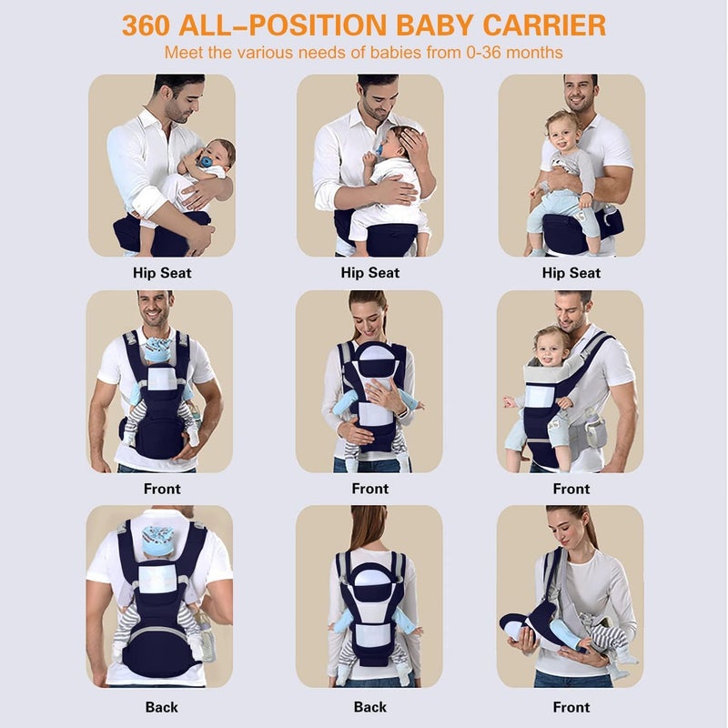 Luckam Baby Carrier Ergonomic Infant Carrier with Hip Seat Kangaroo Bag Soft Baby Carrier Newborn to Toddler 7-45lbs Front and Back Baby Holder Carrier for Men Dad Mom (Blue) - Image 5