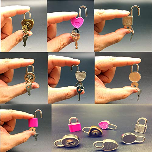 Guaishou Mix Color Style Mini Heart Luggage Locks Padlocks Archaize Lock with Keys Pack of 7pcs - Image 2