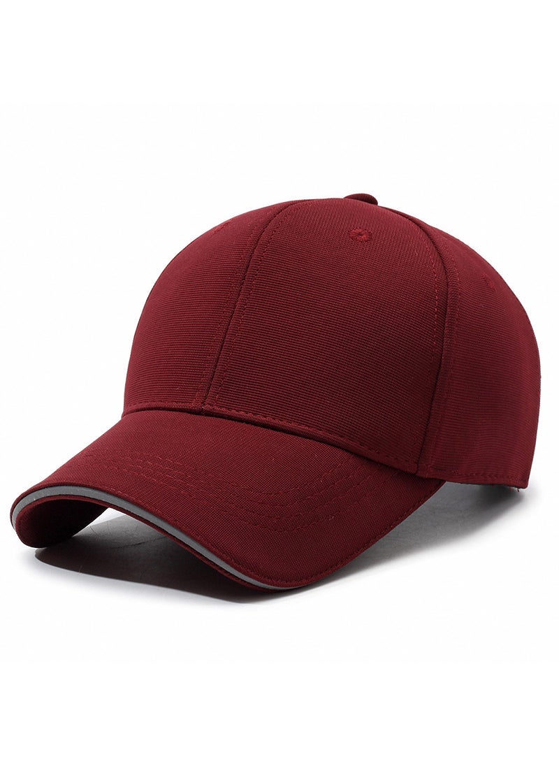 Hat Womens Spring and Autumn Korean-style stair cloth black peaked cap mens reflective strip baseball cap versatile street sun hat Wine red 