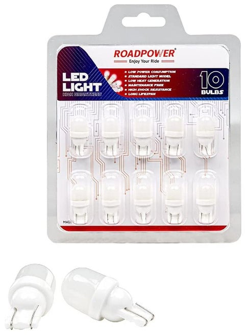 T10 LED Bulb, 6000K Extremely Bright Cool White Color, Universal Fit Used for Car Interior, Dome Light, License Plate Light, Parking Light, RP-DIM10-H2, (Pack of 10 Pcs)