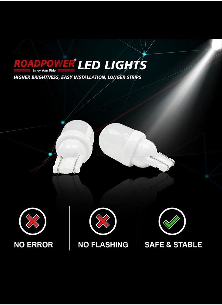 RoadPower - T10 LED Bulb, 6000K Extremely Bright Cool White Color, Universal Fit Used for Car Interior, Dome Light, License Plate Light, Parking Light, RP-DIM10-H2, (Pack of 10 Pcs) - Image 1