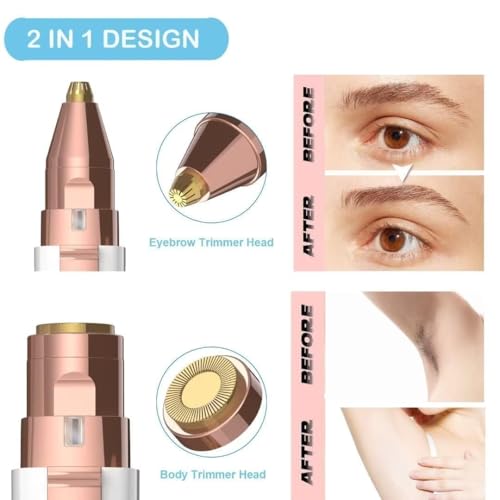 ENINAS Eyebrow Trimmer for Women, 2 in 1 Rechargeable Facial Hair Remover with Replaceable Heads, Professional Painless Personal Hair Removal Eyebrow Razor with Indicator Lights, (White) - Image 2