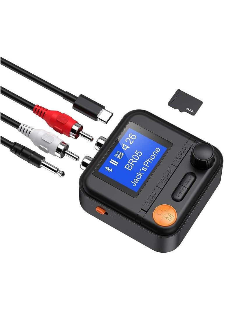 Captaintech Bluetooth 5.2 Transmitter Receiver, HiFi Bluetooth Audio Adapter with Display, Wireless Audio Adapter for Music Streaming Sound System, Headphones, TV, Support TF Card/RCA/3.5mm AUX Output - Image 1