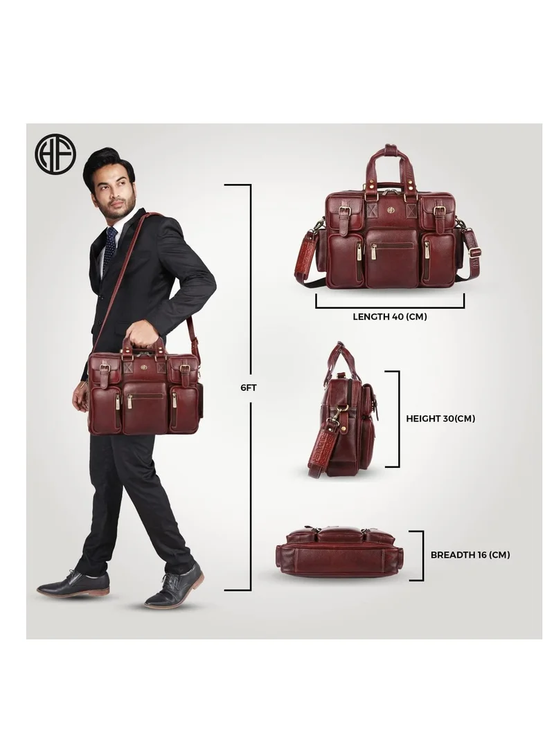 Hammonds Flycatcher  Leather BROWN 15.6 inch Premium Laptop Messenger Bag | QK32  | Best Price UAE
