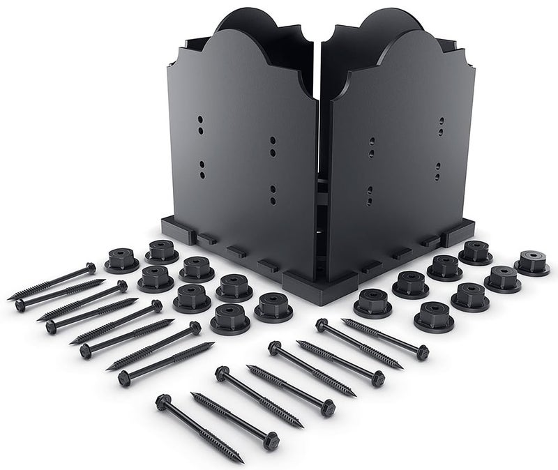 Ozco Laredo Sunset 10x10 Post Base Kit Includes Decorative Plates Hex Cap Nuts OWT Timber Screws Galvanized Steel for Pergolas 56605