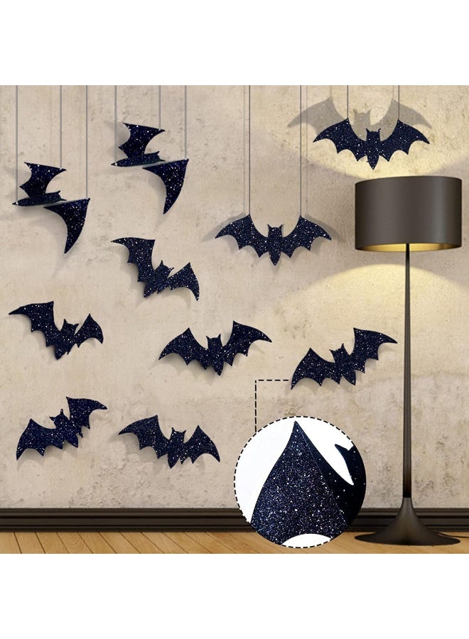 Pawliss Halloween Decorations Outdoor 10Pcs Hanging Bats Stickers Wall Decals Window Sticker Large 3D Bats with glitter Removable Halloween Yard Front Door Porch Decoration Party Gothic Decor Indoor - Image 5