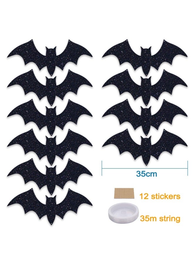 Pawliss Halloween Decorations Outdoor 10Pcs Hanging Bats Stickers Wall Decals Window Sticker Large 3D Bats with glitter Removable Halloween Yard Front Door Porch Decoration Party Gothic Decor Indoor - Image 4