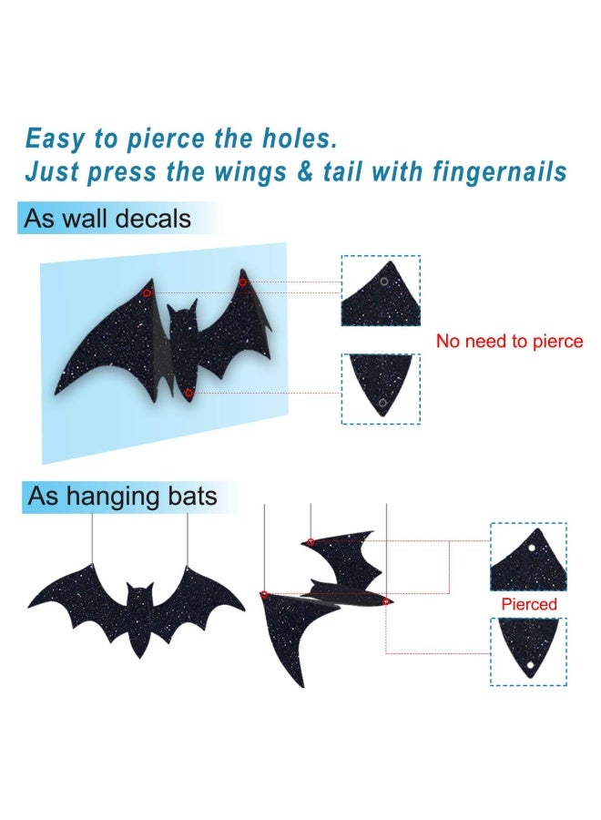 Pawliss Halloween Decorations Outdoor 10Pcs Hanging Bats Stickers Wall Decals Window Sticker Large 3D Bats with glitter Removable Halloween Yard Front Door Porch Decoration Party Gothic Decor Indoor - Image 3