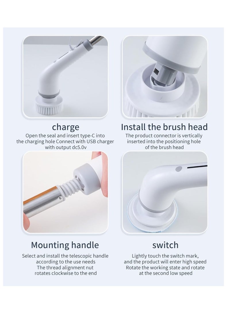 general 8-in-1 Cordless Electric Spin Scrubber, USB Charging Bathroom Wash Brush, Multifunctional Electric Cleaning for Bathroom Shower Bathtub Glass Car (Color : Gray) - Image 3