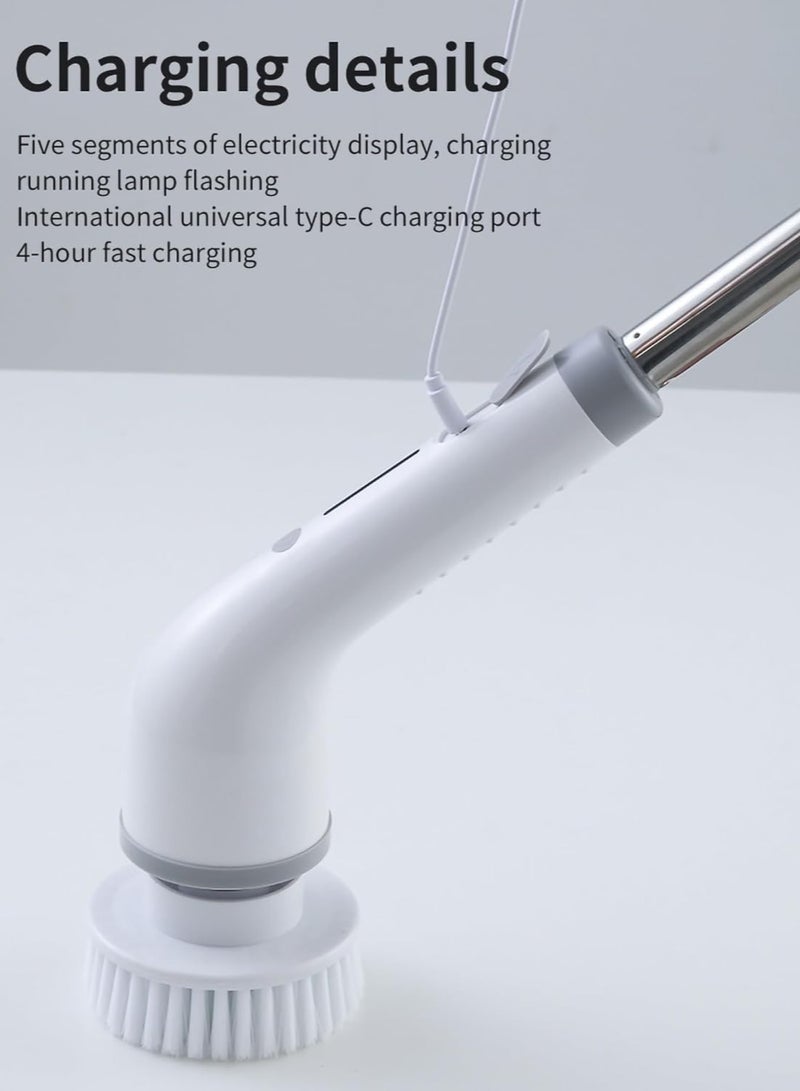 general 8-in-1 Cordless Electric Spin Scrubber, USB Charging Bathroom Wash Brush, Multifunctional Electric Cleaning for Bathroom Shower Bathtub Glass Car (Color : Gray) - Image 5