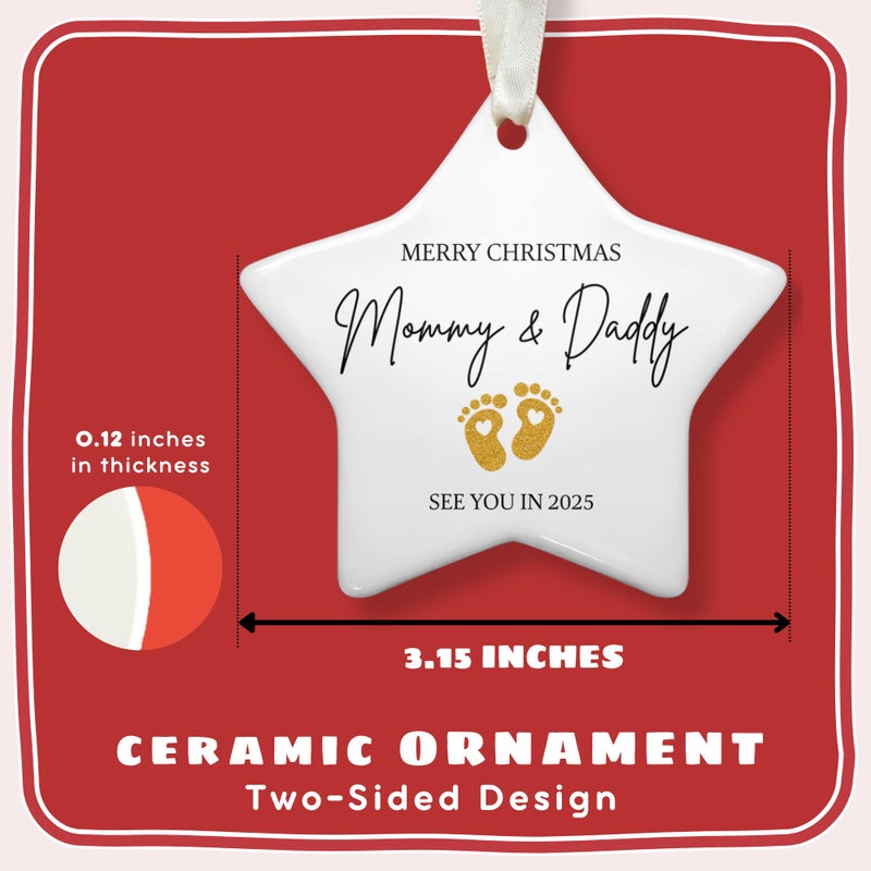 TEEBIM هدايا الحمل لتوقع أمي - هدايا إعلان الحمل لأجداد زوج العائلة العمة - عيد الميلاد الأول كأم وأبي زخرفة تتوقع زخرفة الطفل 2025 - زخرفة السيراميك - Image 2