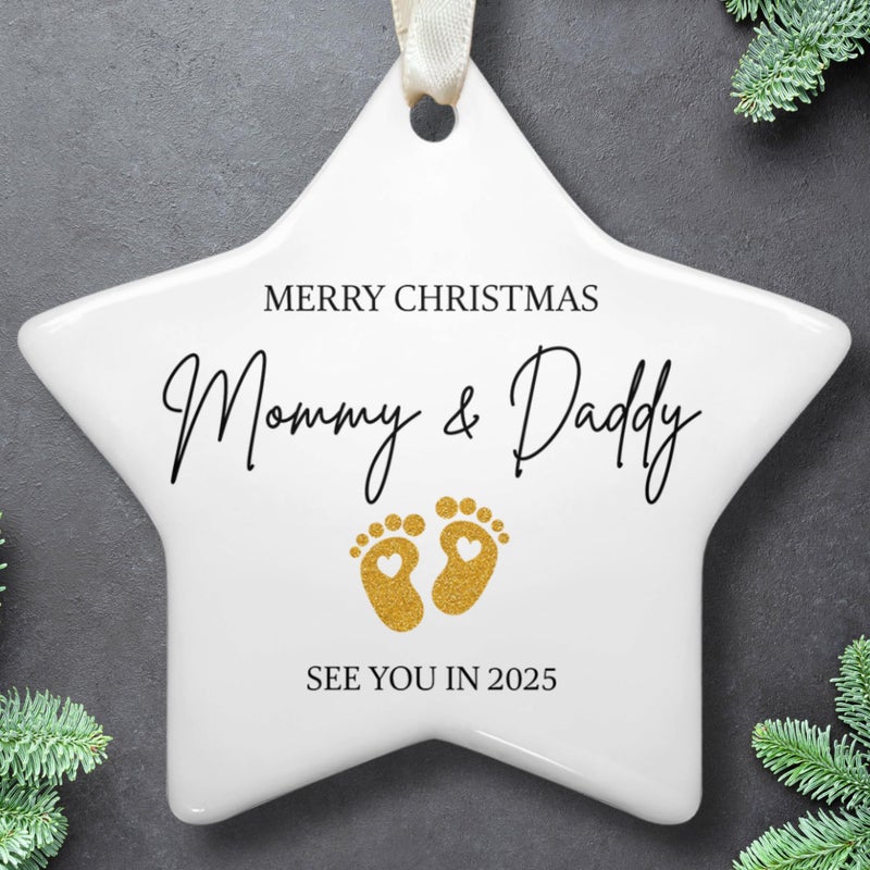 TEEBIM هدايا الحمل لتوقع أمي - هدايا إعلان الحمل لأجداد زوج العائلة العمة - عيد الميلاد الأول كأم وأبي زخرفة تتوقع زخرفة الطفل 2025 - زخرفة السيراميك - Image 1